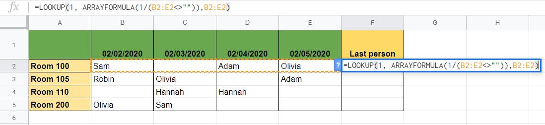Tìm giá trị cuối của mỗi hàng | Google Sheets